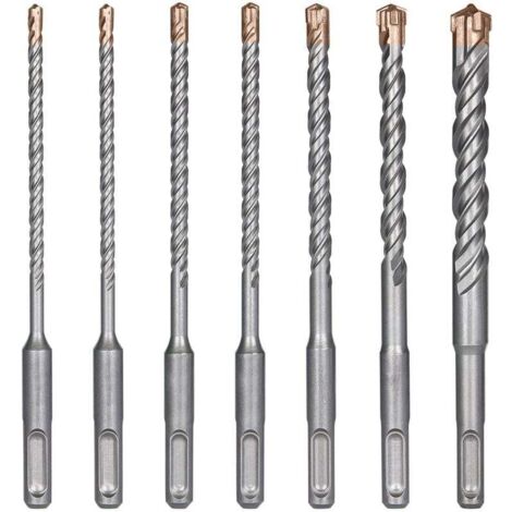 Vtizikl Forets à Béton, 7PCS Foret Carrelage, Foret à Percussion Électrique SDS-Plus pour Perforateur, Forets Transversaux pour Béton, Brique, Pierre, Naturelle, Métal-Ø 4,5,6,6,8,10,12 x 160mm (1/4)
