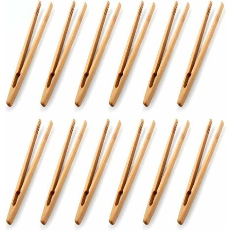 Lot de 12 pinces en bambou pour toast - Pinces de cuisine en bambou - Ustensile de cuisine - Sucre - Salade en bambou - Pinces à thé Kongfu (1/5)