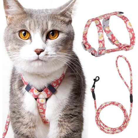 Harnais Chat Réglable Harnais Laisse (145cm Rose S) pour Chat Petit Chien en Nylon avec Laisse Résistant à la Sécurité Harnais Veste pour Chiot Chaton Petits Animaux de Compagnie Balade (1/5)