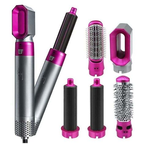 Sèche-cheveux électrique Sèche-cheveux 5 en 1 Bigoudi Lisseur automatique Sèche-cheveux Brosse Dry & Ensemble de fer à friser humideRose Red-