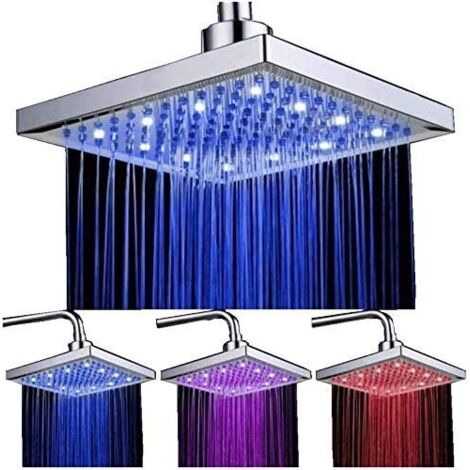 Pommeau de Douche Led, 8 pouces Carre Contrôle de la Température, 3 Changement de Couleur ABS Chrome Terminé, 12pcs Led Pommeau de Douche pour la Salle de bain (1/5)