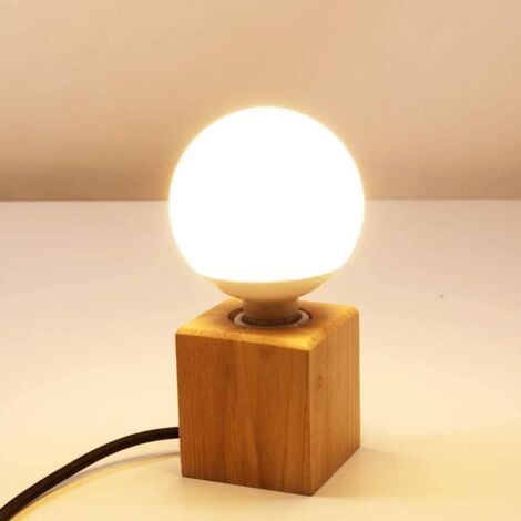 Lampe de table moderne e27 Lampe de bureau en bois Lampe de chevet de diamant pour decoration de maison/chambre a coucher/salon Ue-Prise Base en bois (A) (1/5)