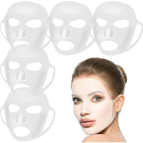5 Pièces Masque Facial en Silicone Réutilisable Masque Facial Couverture Masque de Peau Réutilisable Hydratant Visage Silicone Face Wrap (Blanc) (1/5)