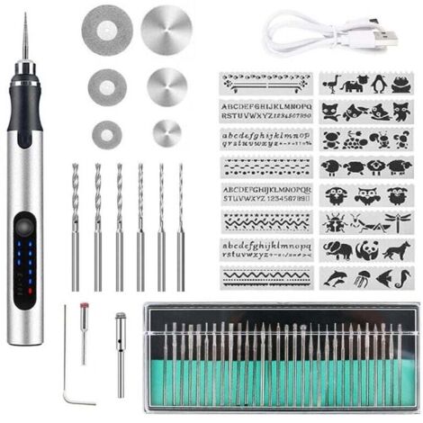 Penna per incisione elettrica senza fili Vtizikl, kit di strumenti per incisione ricaricabile tramite USB, mini strumento per incisione, incisore rotativo portatile fai da te per gioielli, vetro, plas (1/4)