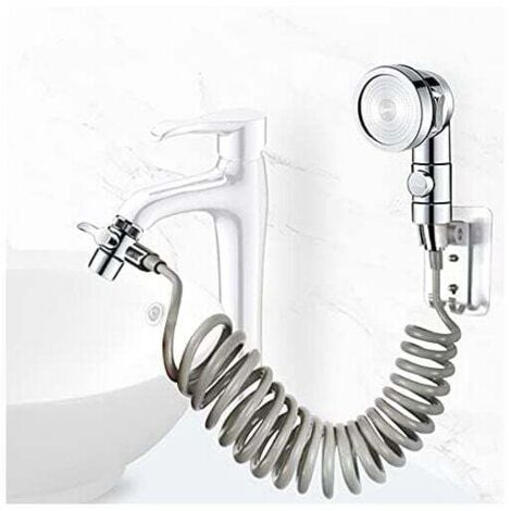 Vtizikl Ensemble Pommeau Douche pour Lavabo, Douchette de Salle de Bain, Tuyau Télescopique, Parfait pour Laver les Cheveux ou Nettoyer le Lavabo (Robinet pas Inclu) (Argent) (1/4)
