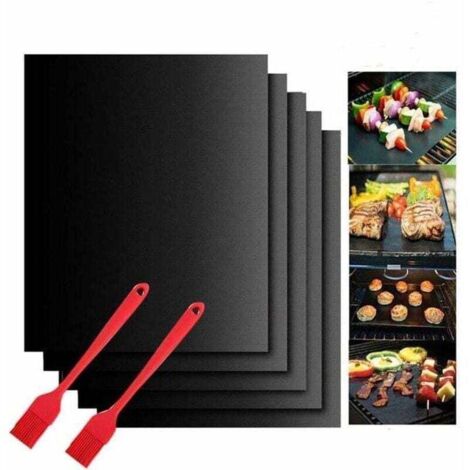 Vtizikl Tapis de cuisson pour gril , lot de 5 tapis de cuisson, 40 x 33 cm, plaque de cuisson réutilisable, plaque en téflon, pour grils à gaz, électriques et à charbon (40 x 33 cm) (1/4)