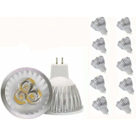 Vtizikl Ampoule LED MR16 Ampoule LED MR16 3W blanc chaud GU5.3 Ampoule LED MR16 12V 3W Ampoule spot LED, adaptée à l'éclairage paysager sur rail encastré, équivalent halogène 20W, 10 packs
