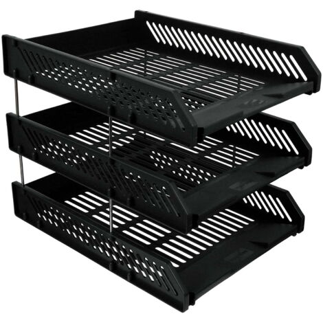 Vtizikl 3 plateaux en plastique organisateur de fichiers de bureau noir vertical document bac à lettres organisateur empilable trieur porte-fichier avec organisateur de tiroir pour bureau maison (1/5)