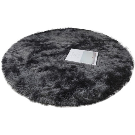 Vtizikl Tapis Rond, à Poils Longs, Moderne, Tapis de Sol Shaggy Confortable Moquette Anti-dérapage (Teinture-Gris foncé, 120cm X 120cm) (1/5)