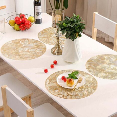 Antidérapant Résistant Chaleur Sets De Table Ronds De Noël, 6 Pièces Sets Table Flocons De Neige Napperon Rond Antidérapant, PVC Set De Table Lavable Pour Décoration De Tables (Argenté Set De Table