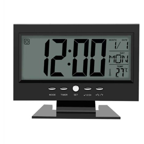 Vtizikl Horloge électrique, Réveil LCD Digital Sound avec Calendrier Et Affichage de La Température(Noir) (1/4)