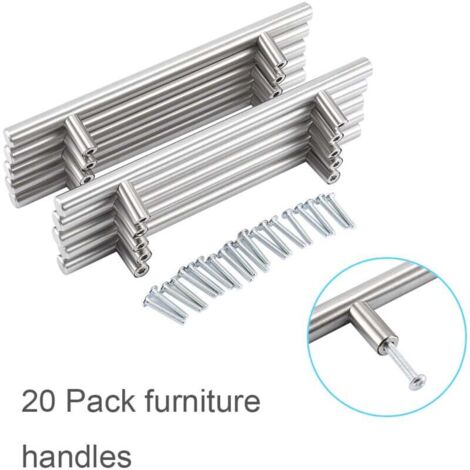 Vtizikl 20 poignées de meuble en acier inoxydable de 200 mm - Poignées de cuisine, poignées de porte de cuisine, poignées en T brossée pour armoires de cuisine (1/4)