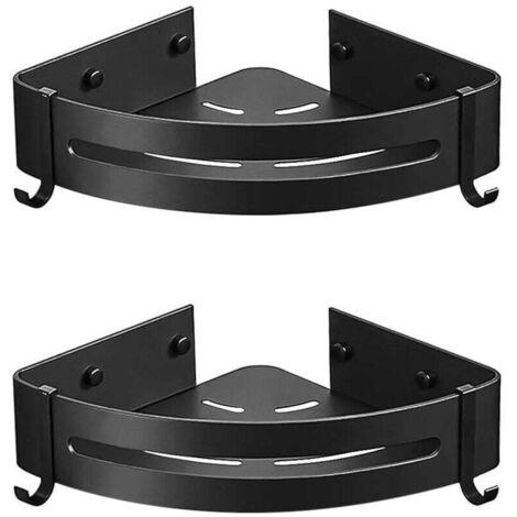 Vtizikl Étagère d'angle de douche, étagère murale de salle de bain sans clous, adhésive (sans perçage), lot de 2 avec 4 crochets amovibles, panier de rangement en aluminium antirouille, rangement susp (1/4)