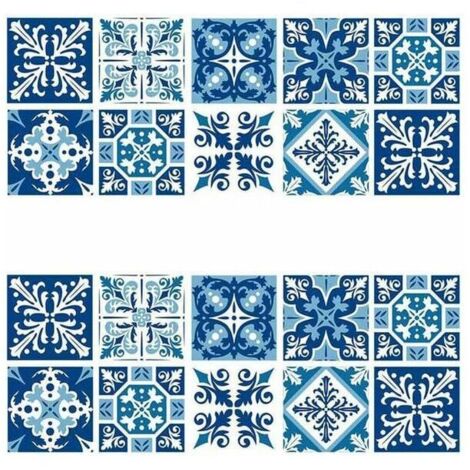 Vtizikl 2 Pcs Carrelage Mural Autocollant, Sticker Carrelage Autocollant 15×15cm Carrelage Adhésif Mural étanche pour Cusine Salle de Bain (Style Porcelaine Bleu et Blanc)-Fei Yu (1/4)