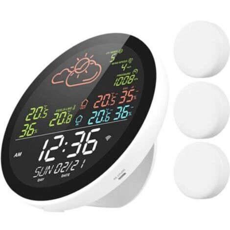 Vtizikl Station météo Wifi avec horloge, compteur de température et d'humidité intérieure et extérieure, grand écran couleur multifonction, affichage la température l'horloge météo, hygromètre (1/4)