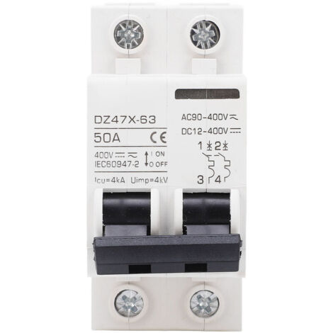 Vtizikl Disjoncteurs 50A 400V AC DC, 2P 4KA Disjoncteur à Déclenchement électromagnétique à capacité de Rupture pour Système PV à Panneaux Solaires, Installation sur Rail DIN 35 Mm Disjoncteur bipolai (1/4)