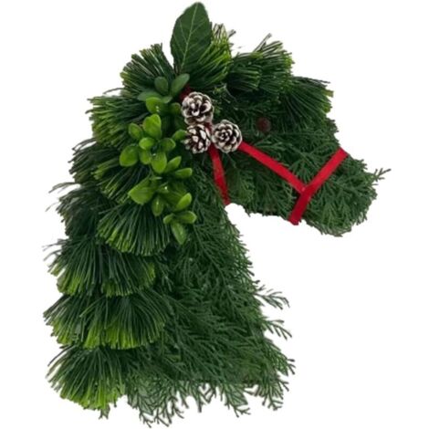 Vtizikl Couronne de Noël en forme de tête de cheval, décoration murale pour les vacances à la ferme, couronne suspendue à la porte de Noël (1/4)