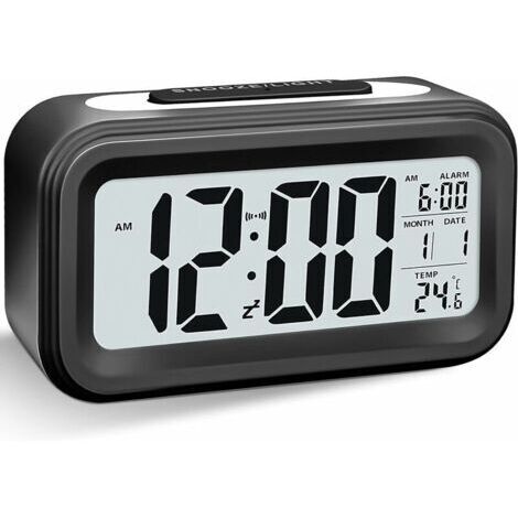 VtiziklReveil Numerique Réveil Matin Lumineux LED Reveille Digital a Piles Silencieux Aalarm Clock de Voyage avec Gros Chiffres pour Enfant Fille Garcon Ado Adultes, Réveils avec Date Snooze, Noir (1/5)