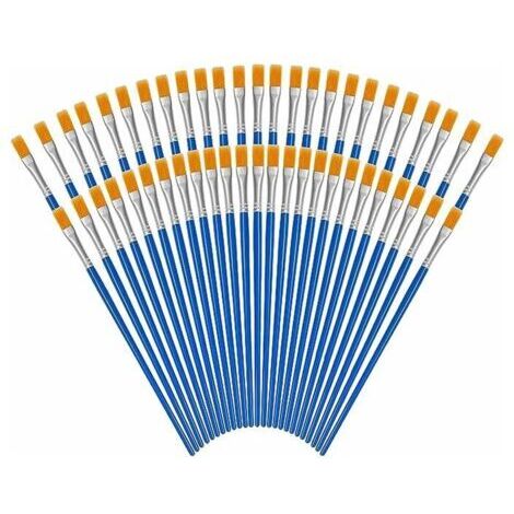VtiziklPinceaux Peinture Bleus (Lot de 50) - Pinceaux Acrylique, Aquarelle et Huile en Poil de Nylon avec Manche en Plastique - Petit Pinceau Peinture Fin et Plat - Art et Artisanat (1/5)
