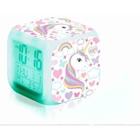 Unicorno Sveglie Digitali per Ragazze, Notte Luminosa LED Cubo LCD con Luce Bambini Sveglia Comodino Regali di Compleanno per Bambini Donne Camera da Letto per Adulti (1/5)