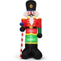 COSTWAY Décoration de Noël Casse-noisette Gonflable 2,4M avec 3 Lumières Canne Sucre d'Orge Décoration Noël Jardin Extérieure