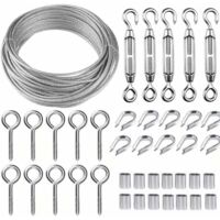 Kit fune metallica in acciaio inossidabile da 30 m/2 mm con tendicavo per impieghi gravosi M5, kit avvolgicavo per recinzione, kit guardrail per cavi, tendicavo da giardino per piante rampicanti
