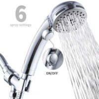 Pommeau de Douche Chromé avec Bouton Stop Douchette à Main 5 Jets au Choix Pomme de Douche Picots Anticalaire Type Universel