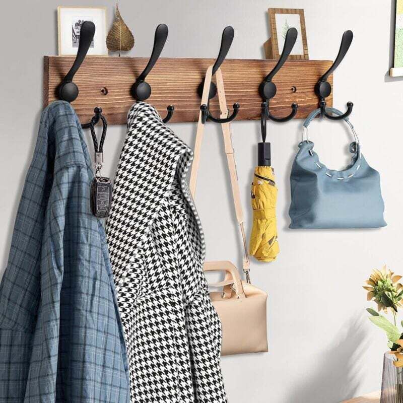 YMYNY Set 2 Percheros De Pared De 42cm (4 Ganchos Triples): Estante Rústico Para Entrada Y Baño