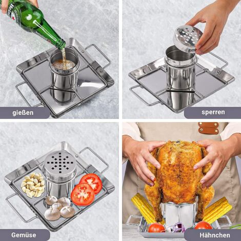 Soporte Para Pollo A La Cerveza De Acero Inoxidable 304 – Bandeja Para Barbacoa Y Ahumador, Apto Para Aves De 3 A 6 Lb