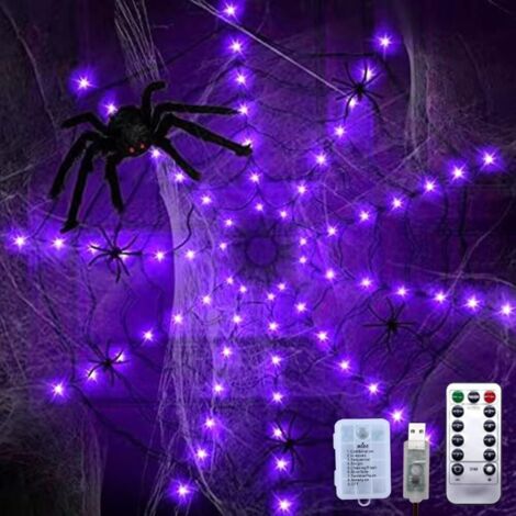 Guirnalda de luces de Halloween, 80 LED, 1,2 m, decoración de Halloween, luz de telaraña, 8 modos, impermeable, decoración exterior para fiestas de Halloween en interiores y exteriores.