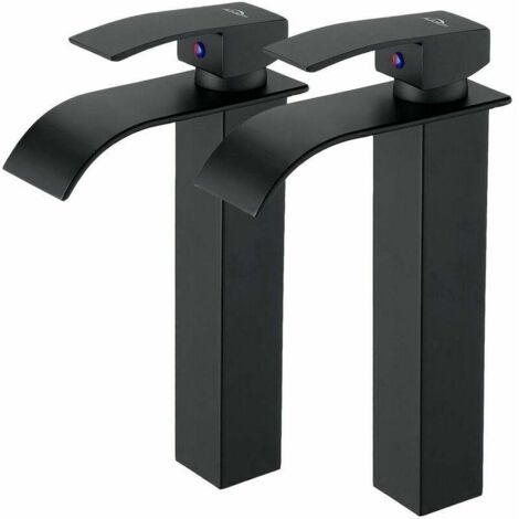 Grifería de baño moderna en cascada, en latón negro, con mezclador de agua fría y caliente, disponible en G 3/8. (1/4)