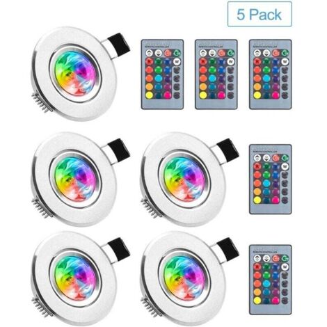 Foco LED empotrable, 5 bombillas RGB multicolor con mando a distancia, 220 V, 16 colores, regulable, luz diurna, lámpara de techo empotrada para sala de estar, porche, hogar, dormitorio, baño, clase e (1/4)