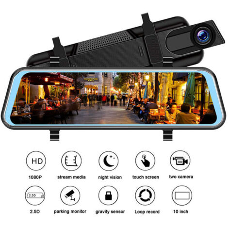 Espejo retrovisor y cámara de reversa con GPS, visión nocturna, sensor G, grabación en bucle, asistencia de estacionamiento y modo de estacionamiento. Incluye resoluciones [1080P, 170