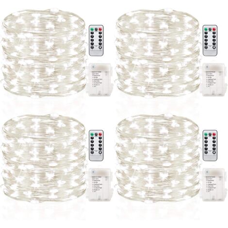 Guirnalda de luces LED de 15,24 m x 5,08 m, funciona con pilas, con temporizador y control remoto, resistente al agua, de alambre de cobre, ideal para dormitorio, interior y exterior, para bodas, deco