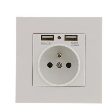 Juego de 2 enchufes de pared, toma de corriente de pared con doble USB 5 V/2100 mA, enchufe empotrado con 2 puertos USB, práctico y práctico.
