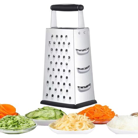 Rallador vertical de acero inoxidable, rallador de cuatro lados para pepinos, zanahorias y quesos, rallador, melón, rallador, patata, cepillo, mango antideslizante, pelador. (1/5)