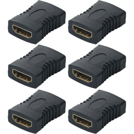 Acoplador HDTV KZQ (paquete de 6), adaptador HDTV hembra a hembra, conector HDTV chapado en oro, compatible con convertidor de enchufe de extensión de cable HDTV, negro (1/4)