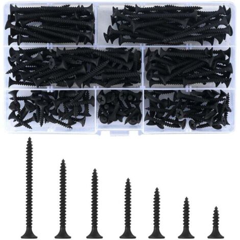220 tornillos autorroscantes para madera, M3,5 x (16/20/25/30/35/40/50) mm, cabeza plana y cruz negra, tornillos metálicos para muebles de yeso. (1/4)