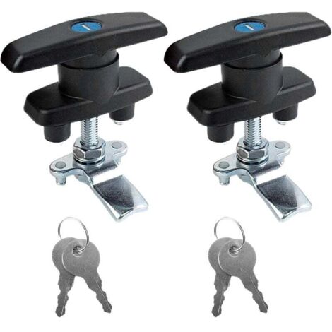 Cerradura para muebles KZQ (2 unidades), color negro, con manija en T, para armario, con 4 llaves, ideal para muebles, autocaravanas, cajas fuertes y puertas de garaje (negro) (1/4)