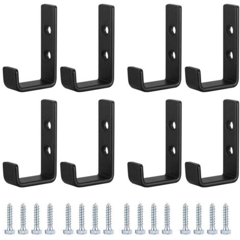 Ganchos de pared resistentes, ganchos en forma de J para el garaje, ganchos de tornillo negros universales, percheros, ganchos resistentes para colgar, garaje, soporte de pared para artículos volumino (1/4)