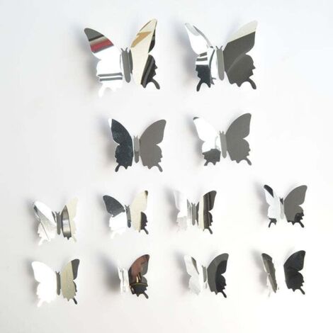 KZQ Pegatinas de pared de mariposas plateadas, 12 piezas, decoración de pared de mariposas, pegatinas de pared para dormitorio, pegatinas estéticas de mariposas para decorar la habitación. (1/4)