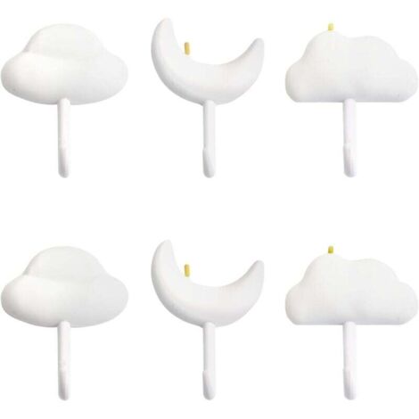 KZQ Paquete de 6 ganchos decorativos con forma de estrella y nube, adhesivos para sala de estar, dormitorio, habitación infantil y guardería. (1/4)