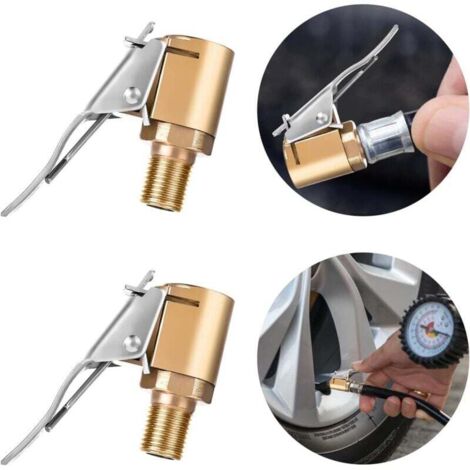 KZQ Adaptador de válvula para neumáticos de coche, 2 boquillas de inflado de latón, clip de cabezal de conversión para válvulas de neumáticos, compatible con todas las válvulas de neumáticos con r (1/4)