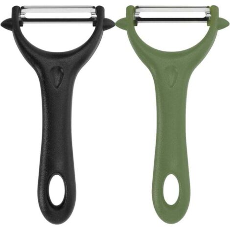 KZQ Juego de 2 peladores universales de acero inoxidable, pelador de verduras manual de patatas con mango ergonómico, cuchillo de cocina con hoja afilada para verduras y frutas (negro, verde) (1/4)