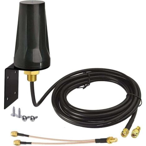 Antena exterior KZQ 4G LTE SMA macho de 5 dBi, resistente al agua, montaje fijo con cable divisor SMA-F a SMA-M dual, compatible con enrutador celular GSM 3G 4G LTE, puerta de enlace, módem, (1/4)