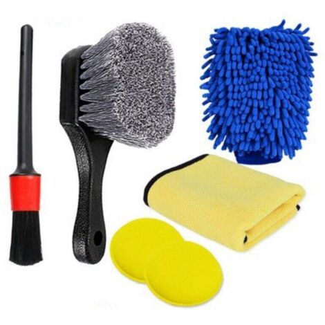 Cepillo para neumáticos de coche, cepillo para detalles, cepillo para limpiar grietas, guante para lavado de coches, juego de 6 (1/4)