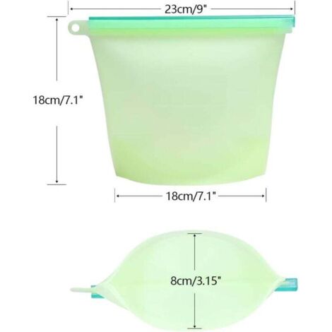 Bolsas reutilizables de silicona para alimentos KZQ (paquete de 4), bolsas reutilizables para congelador, bolsas herméticas para almacenar frutas, verduras y carne para una buena refrigeración. (1/4)