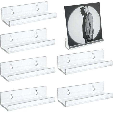 KZQ Estante de pared para discos de vinilo (6 unidades), acrílico transparente, flotante, para exhibir en casa. (1/4)