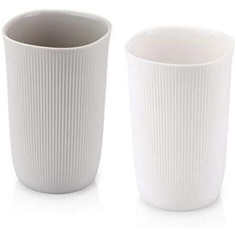 Vaso de baño KZQ de 77,5 x 77,5 x 117,4 mm, portacepillos, juego de 2, plástico apto para uso alimentario, totalmente irrompible (blanco, gris) (1/4)