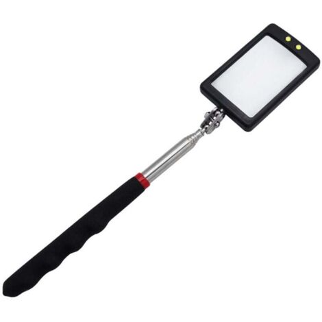 KZQ Espejos telescópicos, espejo telescópico LED, espejo telescópico mecánico, espejos de inspección ajustables, espejos de inspección telescópicos con 2 luces LED brillantes, cuadrados (1/4)